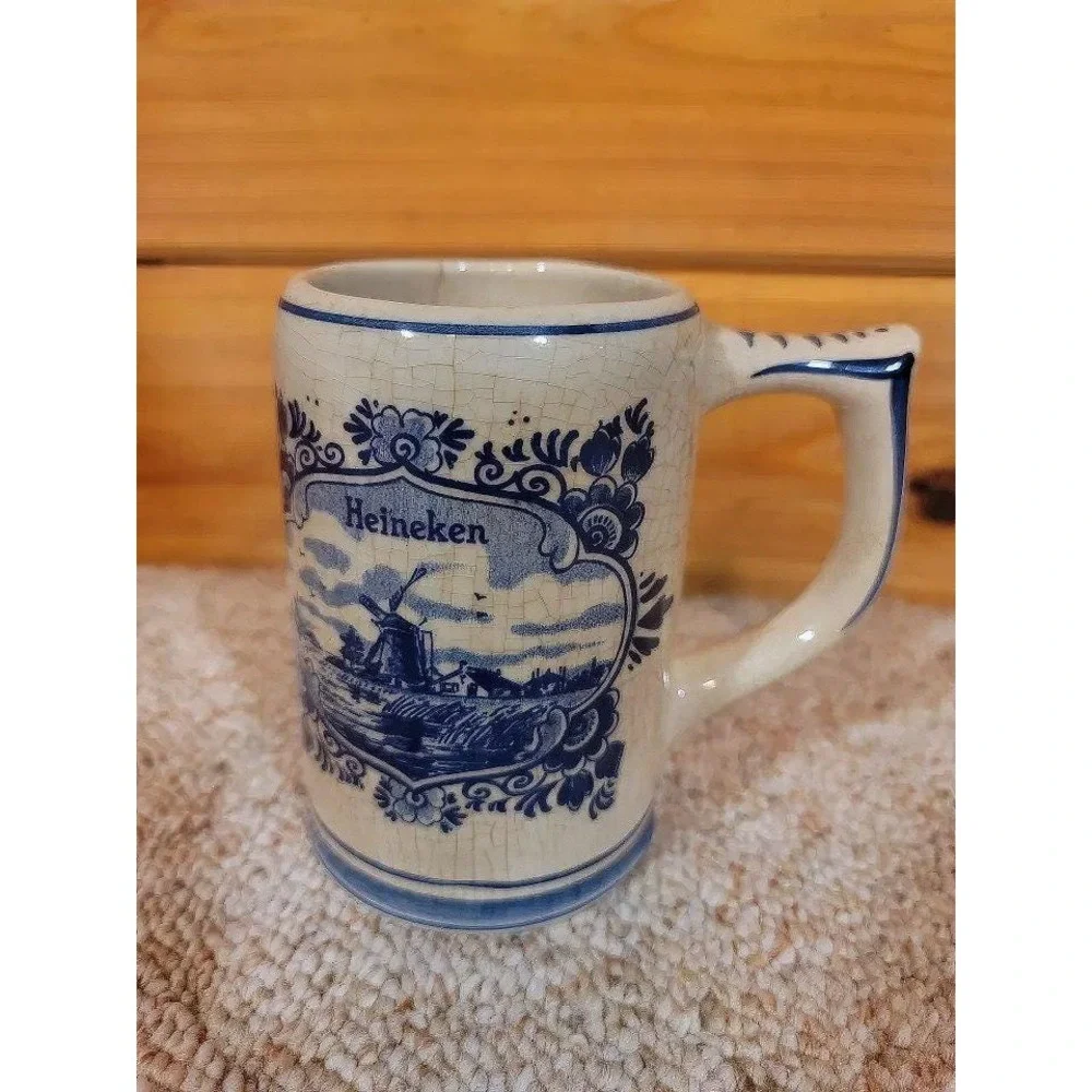 Pair OfDelft Blue Hand Painted Heineken Windmill Beer Tankard Stein Mug Holland - Picture 4 of 10